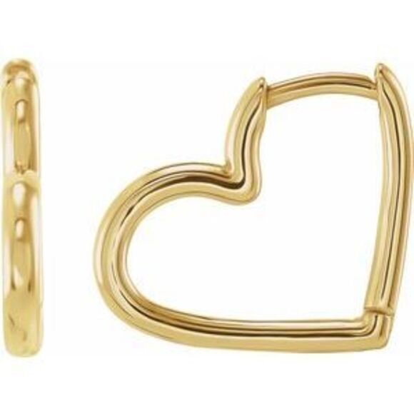 14K Yellow Hinged Heart Huggie Earrings